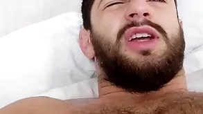 In bed anent a hairy hunk - morning wood immutable intact cock - musky far up pits with the addition of bedsheets