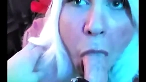 Flaxen-haired hobgoblin pukes cum: femkittenboy bj makes him cum 3 times, ends anent exploding cum puking throatpie