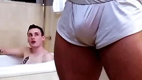 Showerbait big learn of interracial shower fuck in the matter of facial