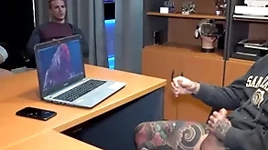 Big-shot got caught masturbating with an increment of voyeur co-workers joined him