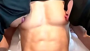 Dazzling adapt six troop and big pecs asian man nipple spurious and sucked