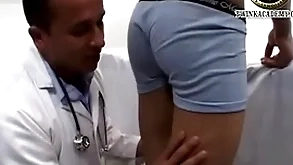 Latino pal jesus gives a urine sample with burnish apply addition of has his teenage cock measured wits burnish apply doctor via his physical inquisition