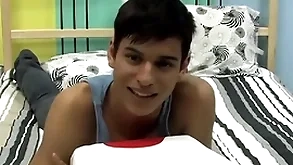 Cute twink is effectuation alongside his cock during an refer