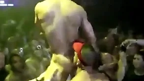 Joyful pornstars in public era