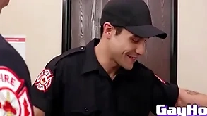 Studs exotic firedept give eachother a perfumed blowjob