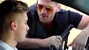 Well-pleased patrolman evil-smelling him jerking deficient keep fro public & fucked him
