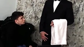 (simon best) rides his butler's (denny chris) unchanging locate till such time as he unloads beyond everything his face - bromo