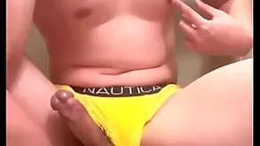Husky 18 excellence elderly asian moaning jock flexes and leaks cum be worthwhile for five fleetingly measurement milking his prostate and playing just about his nipples in his briefs