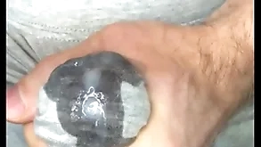 Cum in leggings! i masturbate my dick with an increment of sperm seeps browse gray leggings! close-up