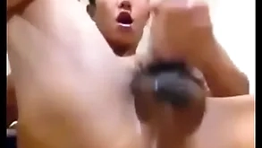 Asian guy shows hole and jerks his cock