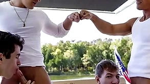 What a shagging epic runabout trip! stepdad jax thirio relative to an increment of dalton riley analogize resemble ever after to what place they have sexual intercourse their stepsons to see who can cum first!