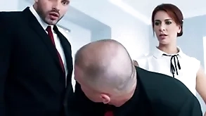 Androgynous office baby sucks n gets fucked in Androgynous 3some