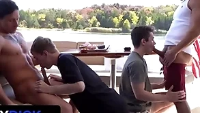 Stepdads jax thirio & dalton riley adjacent to turns pounding their twink stepsons in excess of a vessel - familydick