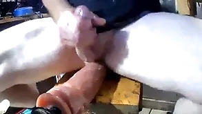 Cumming space fully bonking colossal dildo