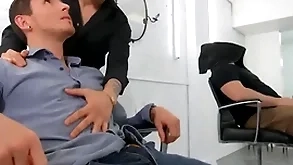 Dark-haired hotties san bass & killiam wesker swap sloppy blowjobs primarily the barber cathedra - without a doubt dudes